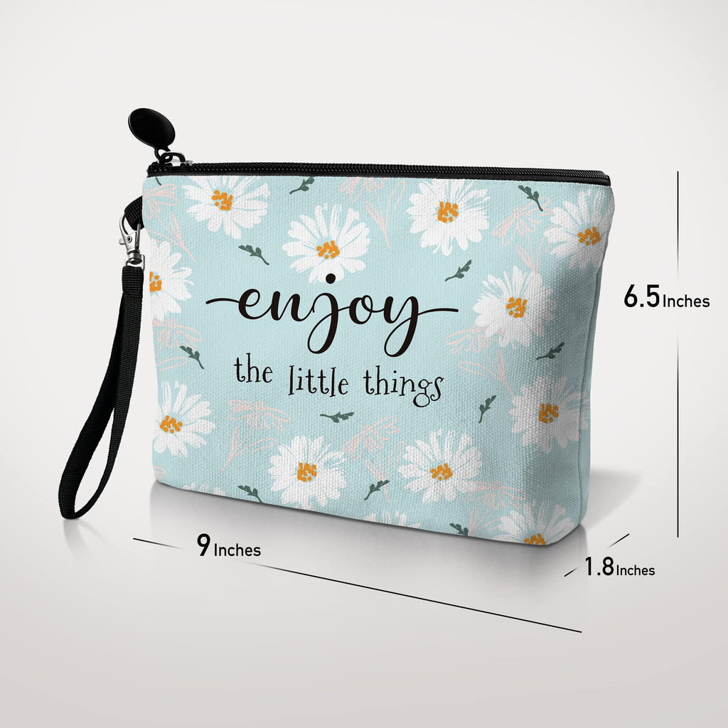 Hglian Daisy Flower Travel Makeup Bag Inspirational Cosmetic Toiletry Organizer Cute Zipper Pouch Wristlet for Purse Birthday Gi
