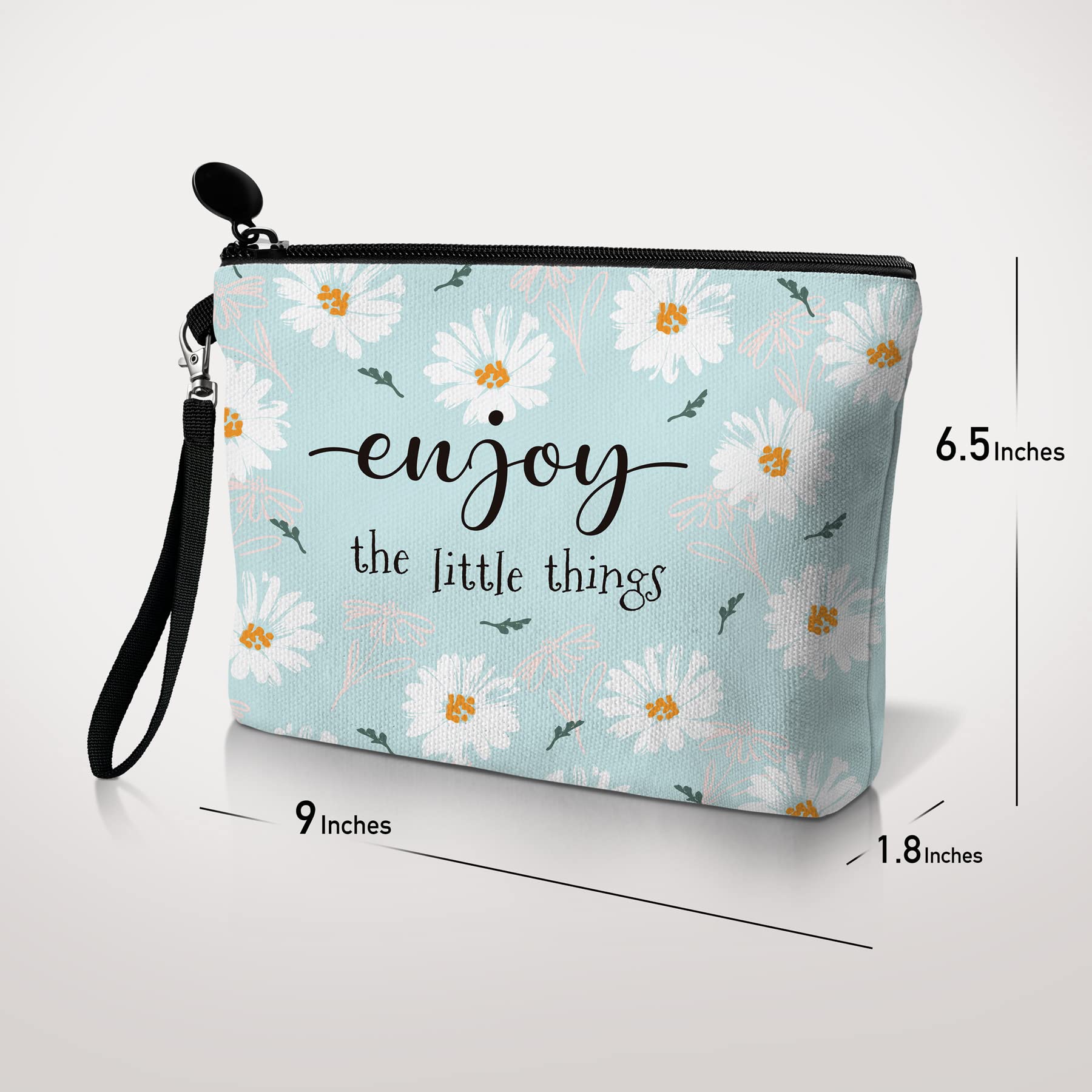 Hglian Daisy Flower Travel Makeup Bag Inspirational Cosmetic Toiletry Organizer Cute Zipper Pouch Wristlet for Purse Birthday Gi