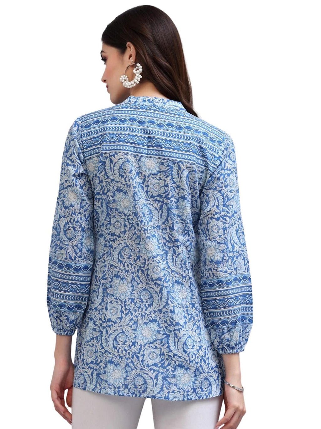 rytras Womens Floral Printed Rayon Top(Blue,X-Small)