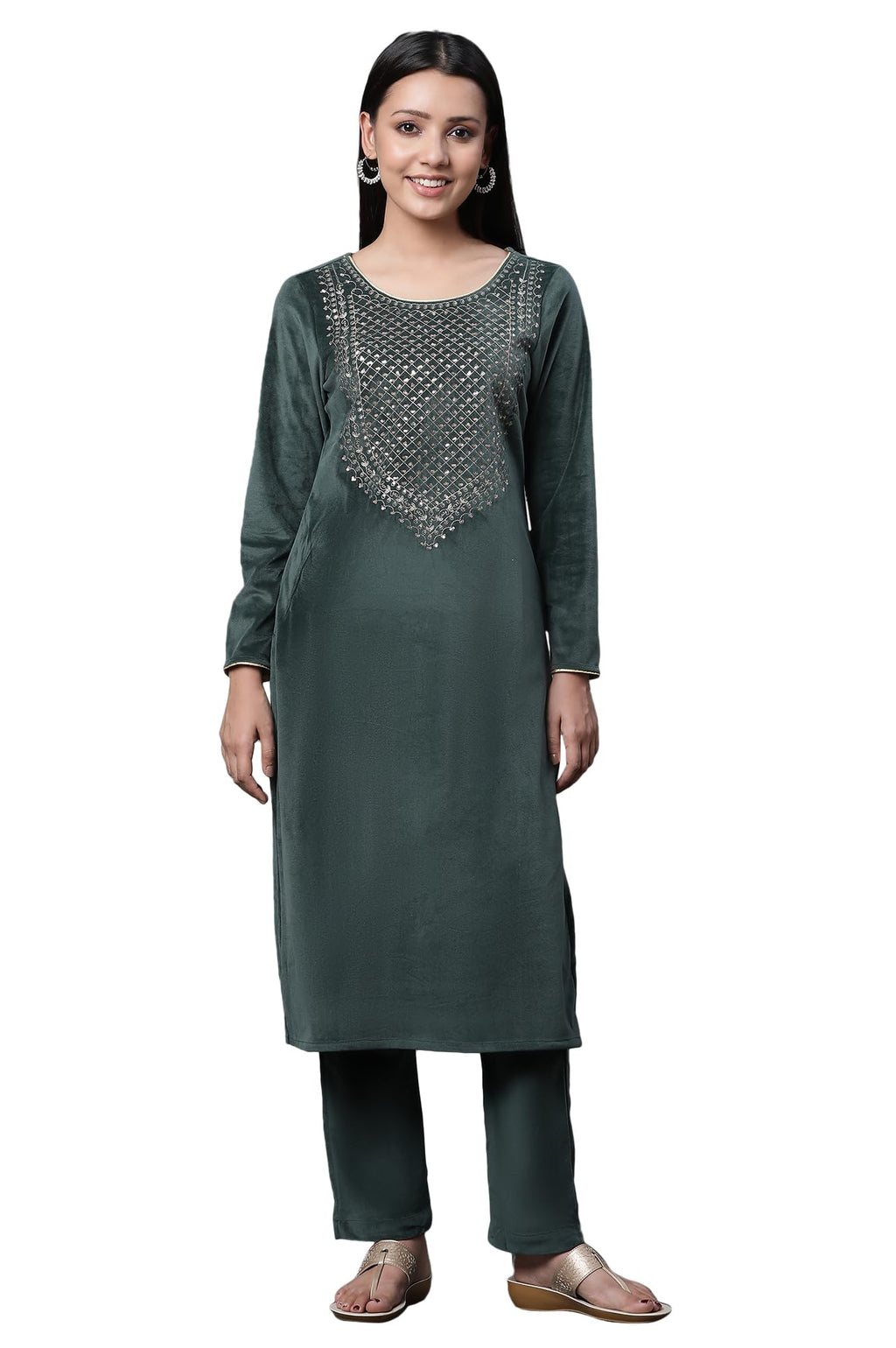 Aurelia Women'S Polyester Kurta Set (23Noas14768-606724_Green