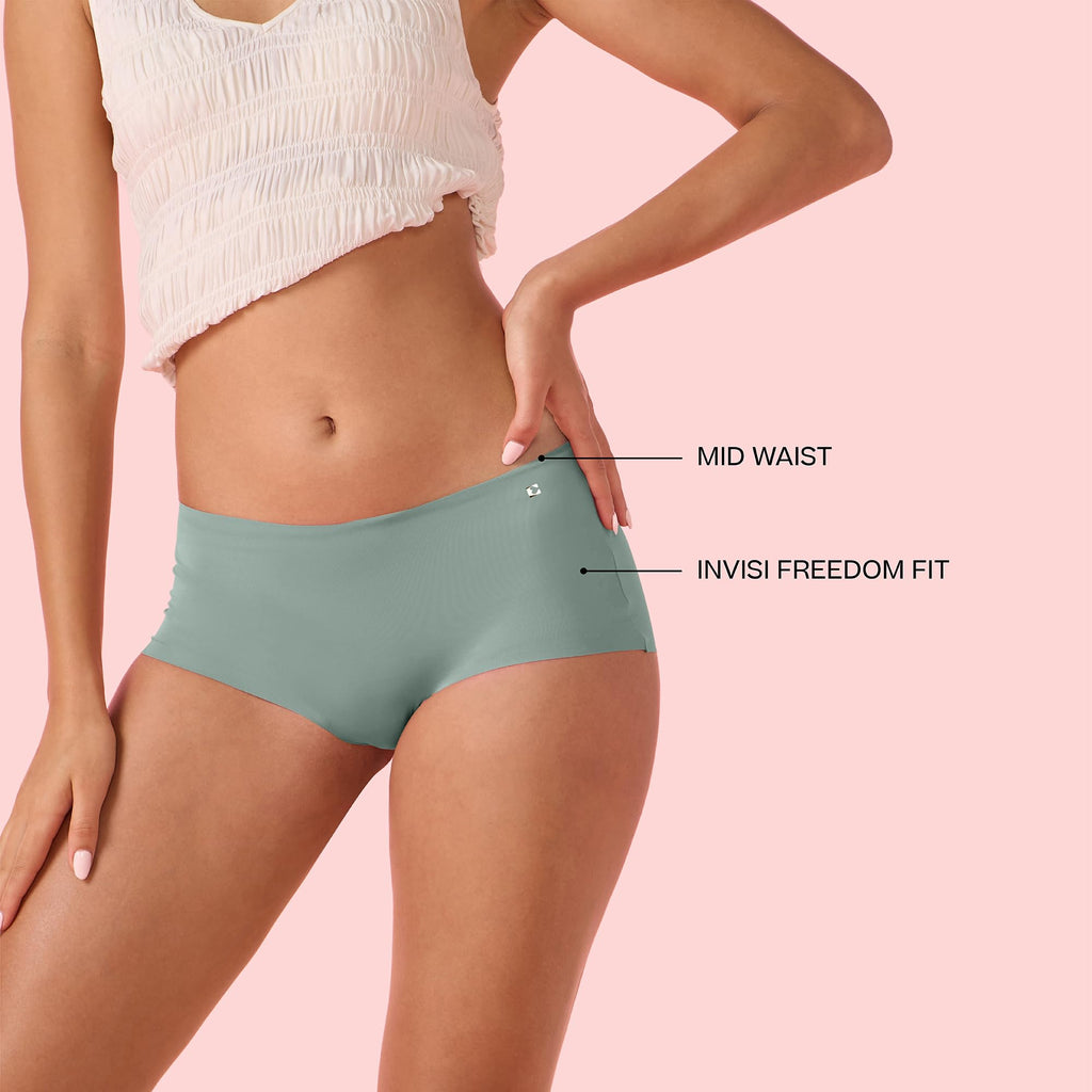 Enamor Innovations Invisi, All Day Comfort, Mid Waist Boyshorts Panty for Women - No Visible Panty Lines, Breathable, Sweat Wick