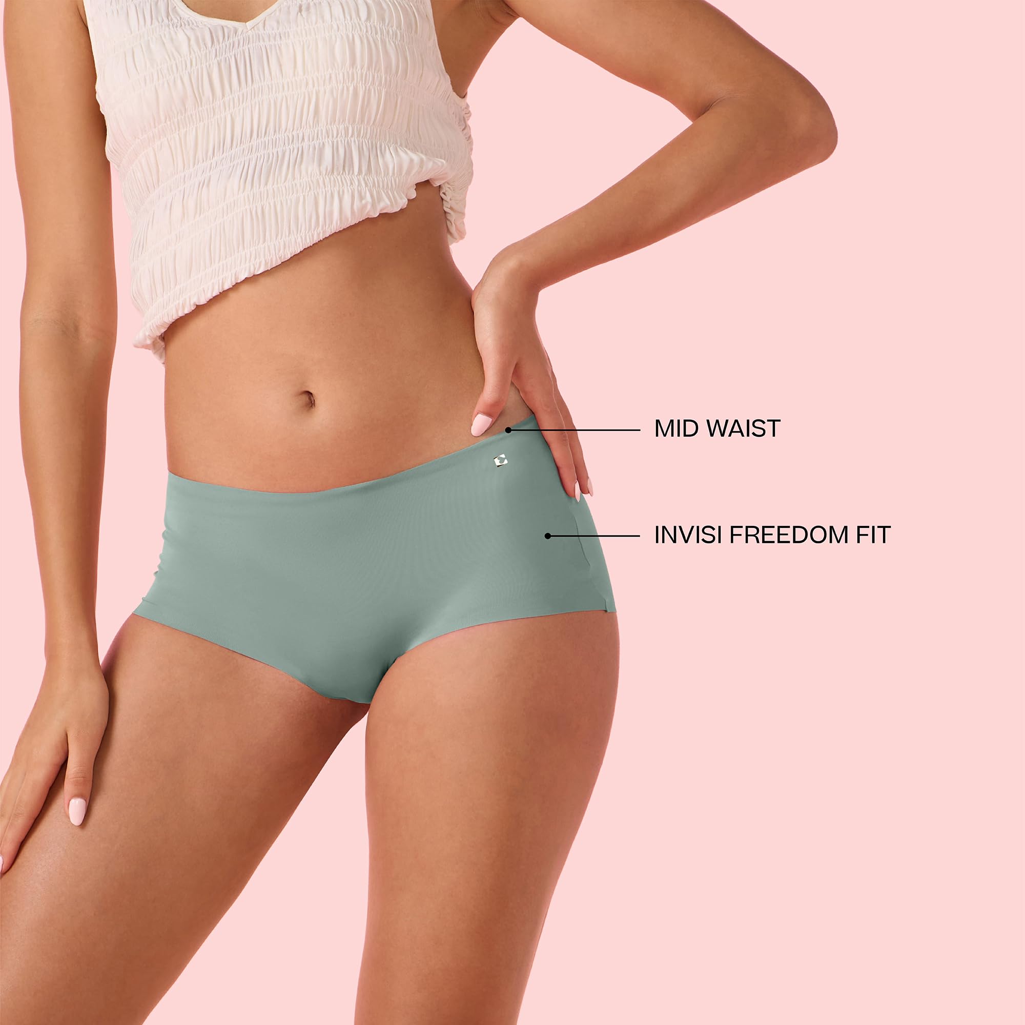 Enamor Innovations Invisi, All Day Comfort, Mid Waist Boyshorts Panty for Women - No Visible Panty Lines, Breathable, Sweat Wick
