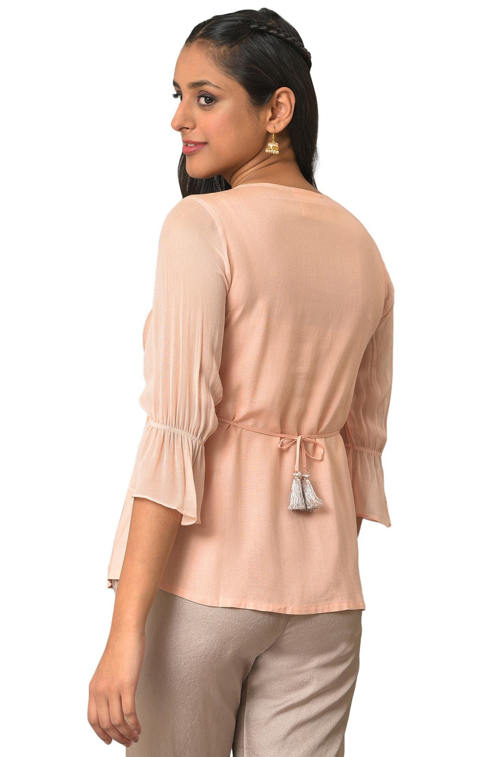 Aurelia WomenS Rayon Solid Regular Peach A-Line Sequined Kurti (23Fea30340-605308