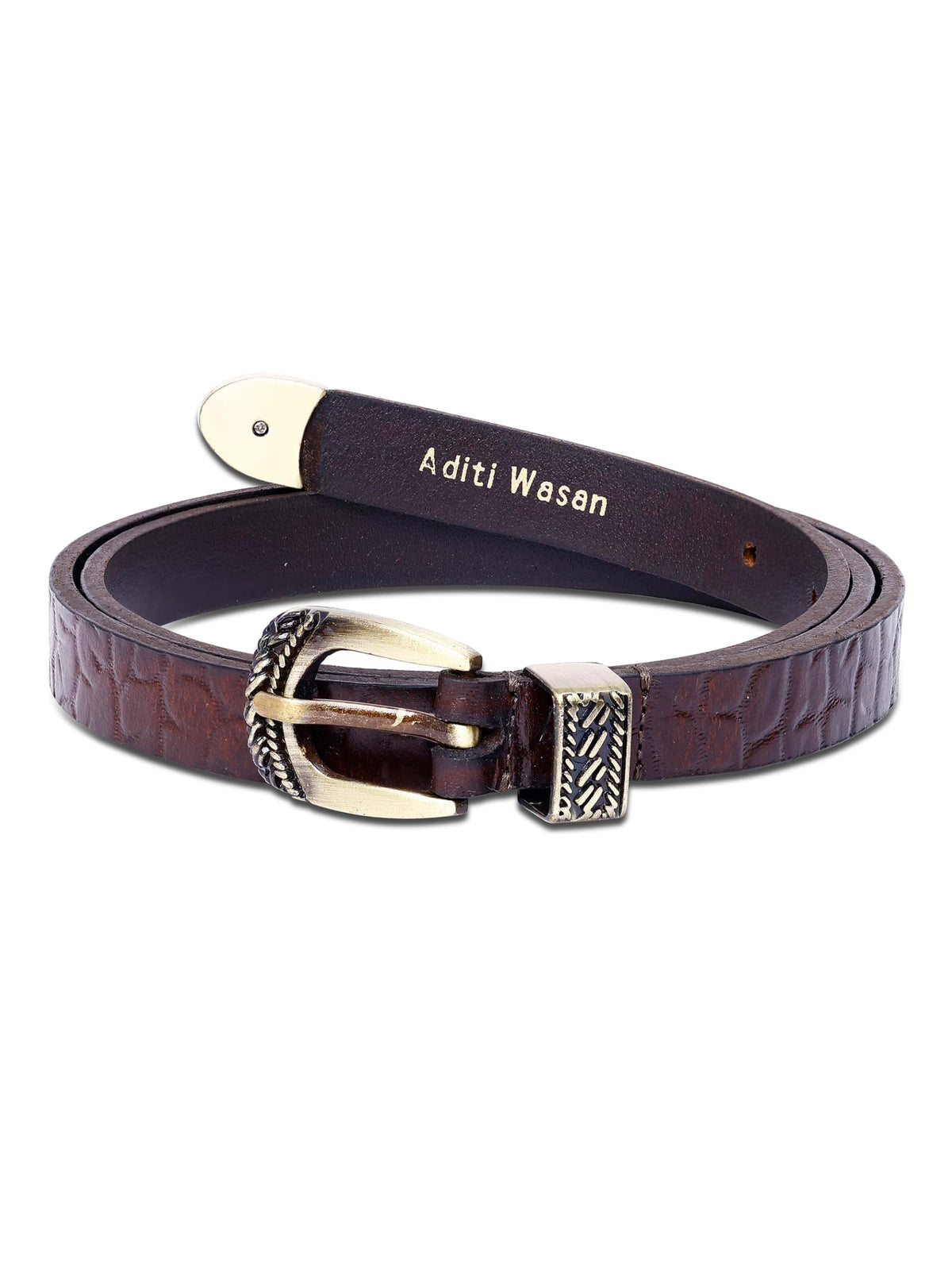 Aditi Wasan Brown Embossed Genuine Leather WomenS Belt 32