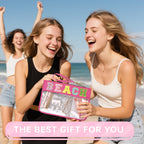 Siwara Beach Bags Sunscreen Bag Summer Essentials Clear Pouch Travel Makeup Bag Beach Essentials Chenille Letter Bags for Zipper