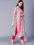 ANNI DESIGNER Ladies Cotton Blend Kurta with Trousers and Dupatta, pink, XXL