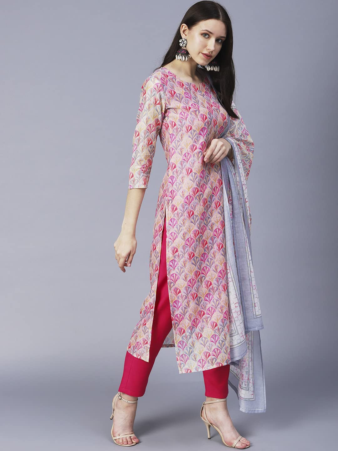 ANNI DESIGNER Ladies Cotton Blend Kurta with Trousers and Dupatta, pink, XXL