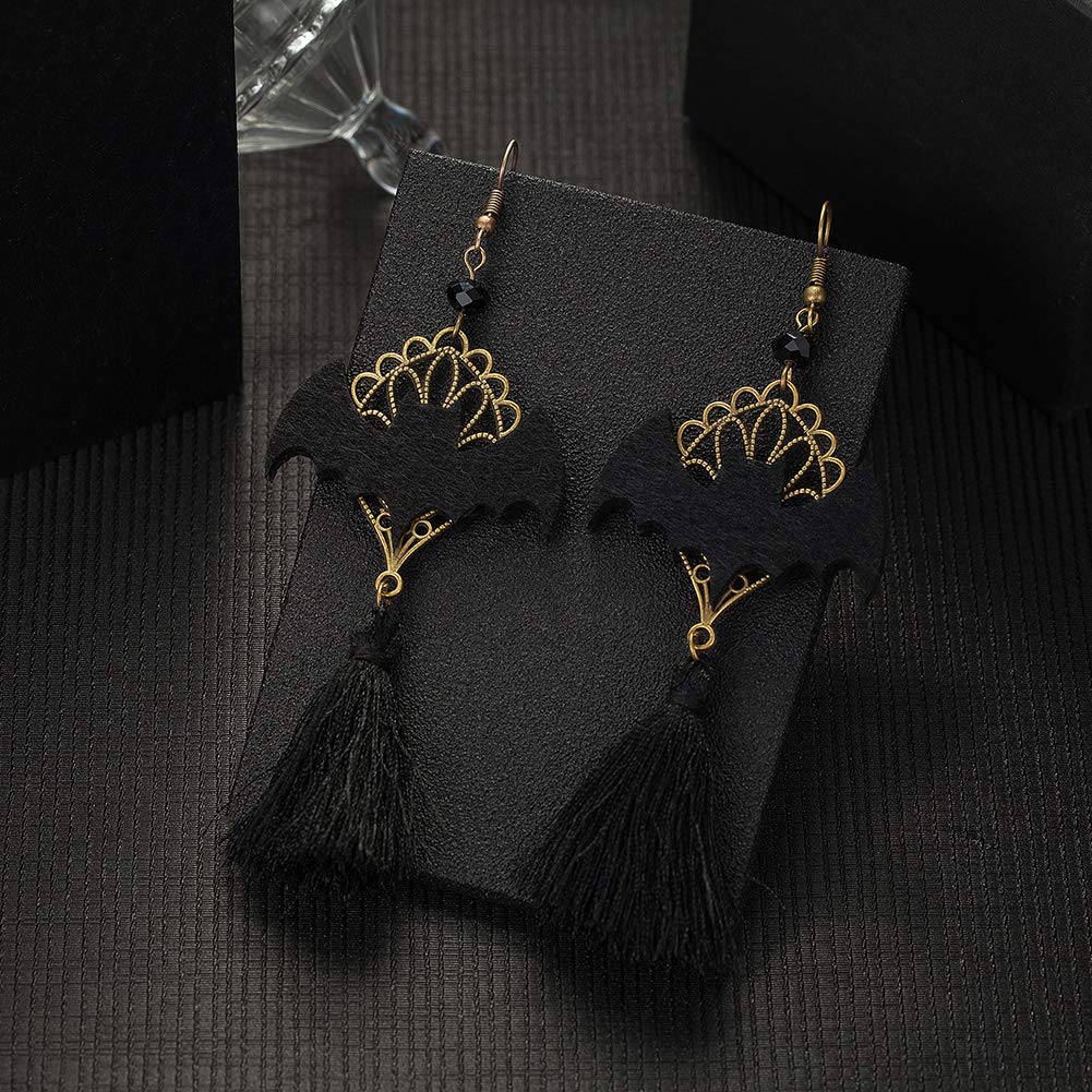 Black Bat Tassel Earrings for Women, Punk Gothic Lolita Retro Jewelry Halloween Party