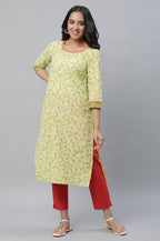 Aurelia Green Leaf Print Cotton Regular Kurta For Women