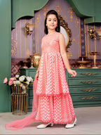 Aarika Girls Ethnic Wear Pink Colour Beads Sequins Embroidery Georgette Kurti Sharara Set (5-16 Years)