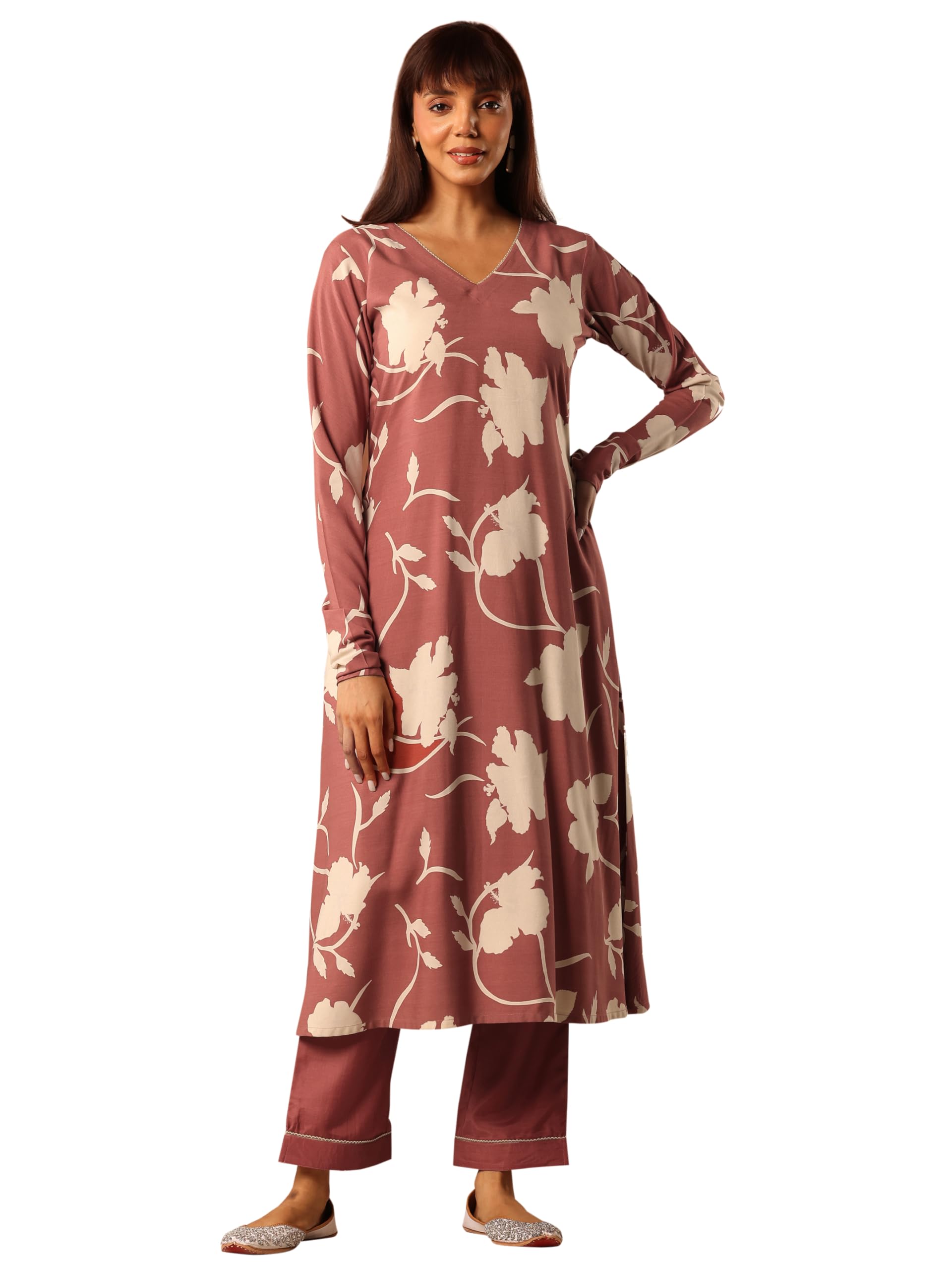 Libas Womens Printed Rayon Straight Kurta With Trousers