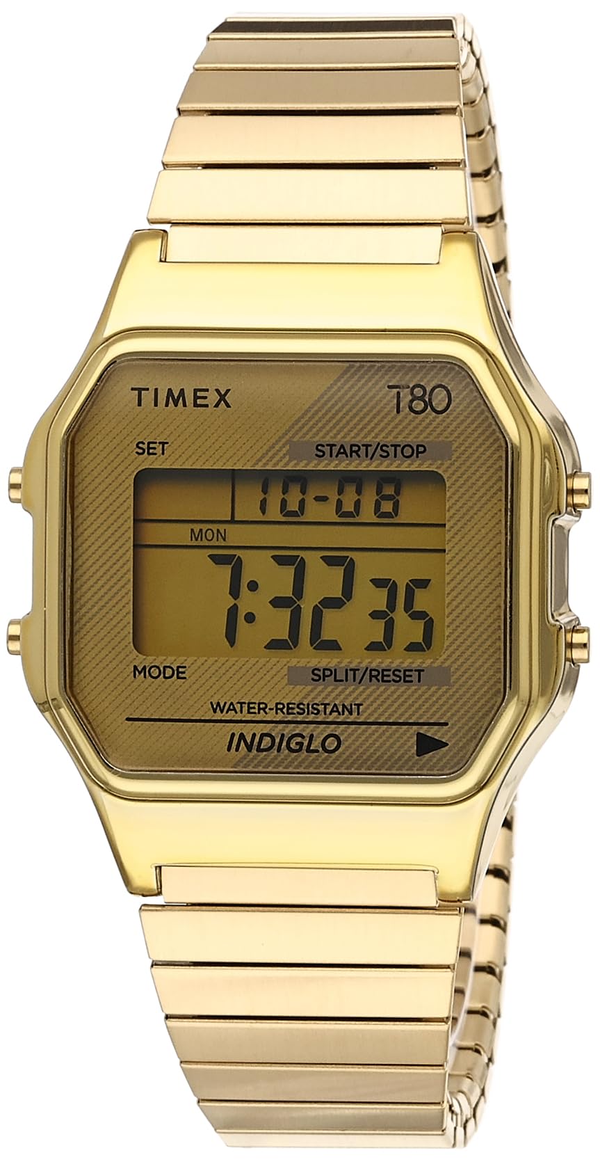 Timex T80 34mm Watch - Gold-Tone with Stainless Steel Expansion Band