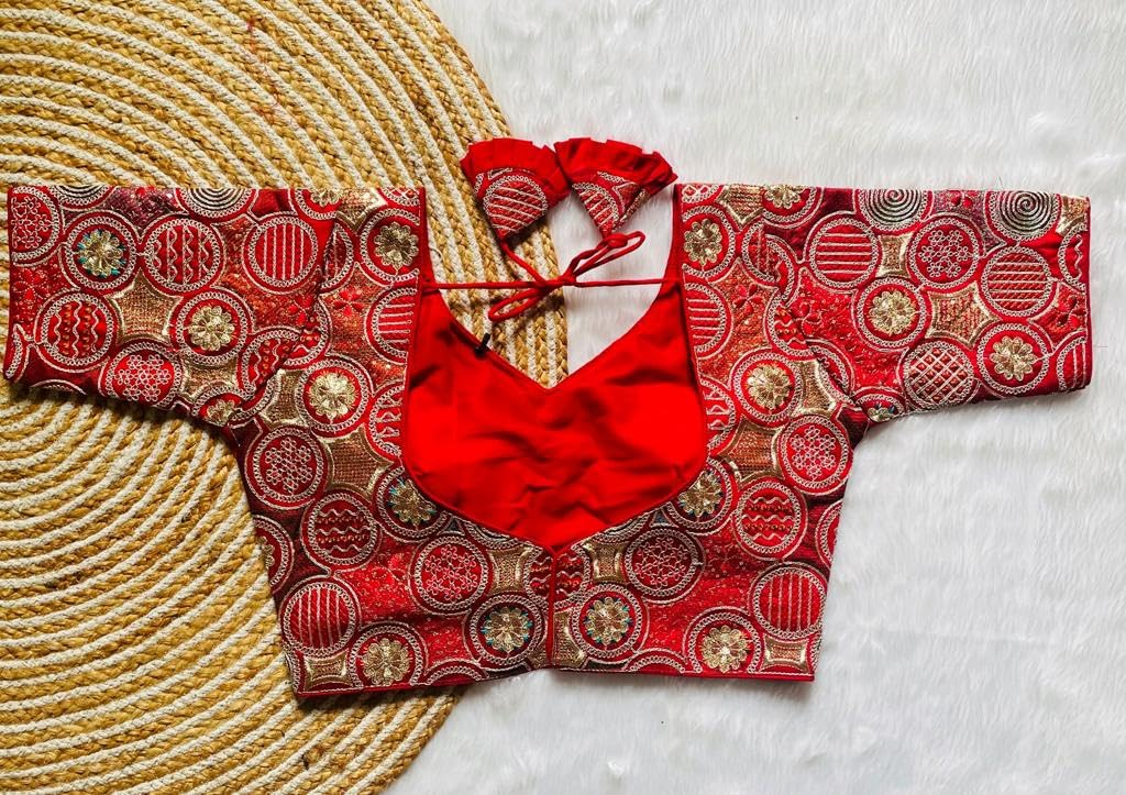 Vihu Fashion Womens Blouse Readymade Blouse Embroidery Multi Coding Gold Thread Blouses Handwork Red Color Readymade Saree Blou