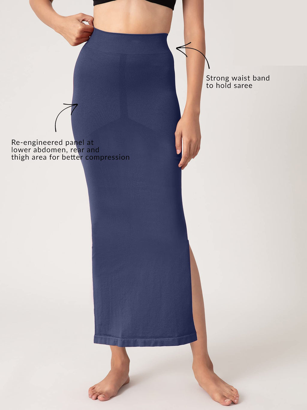 NYKD Seamless Spandex Saree Shapewear for Women Petticoat/Peticote Saree Shapewear, NYSH01, Blue(Peacoat Navy)