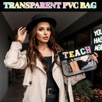 Hillban 2 Pcs Teacher Gifts Chenille Letter Bags Preppy Patch Makeup Bag Flat Clear Pouch PVC Organizer Purse Waterproof Travel