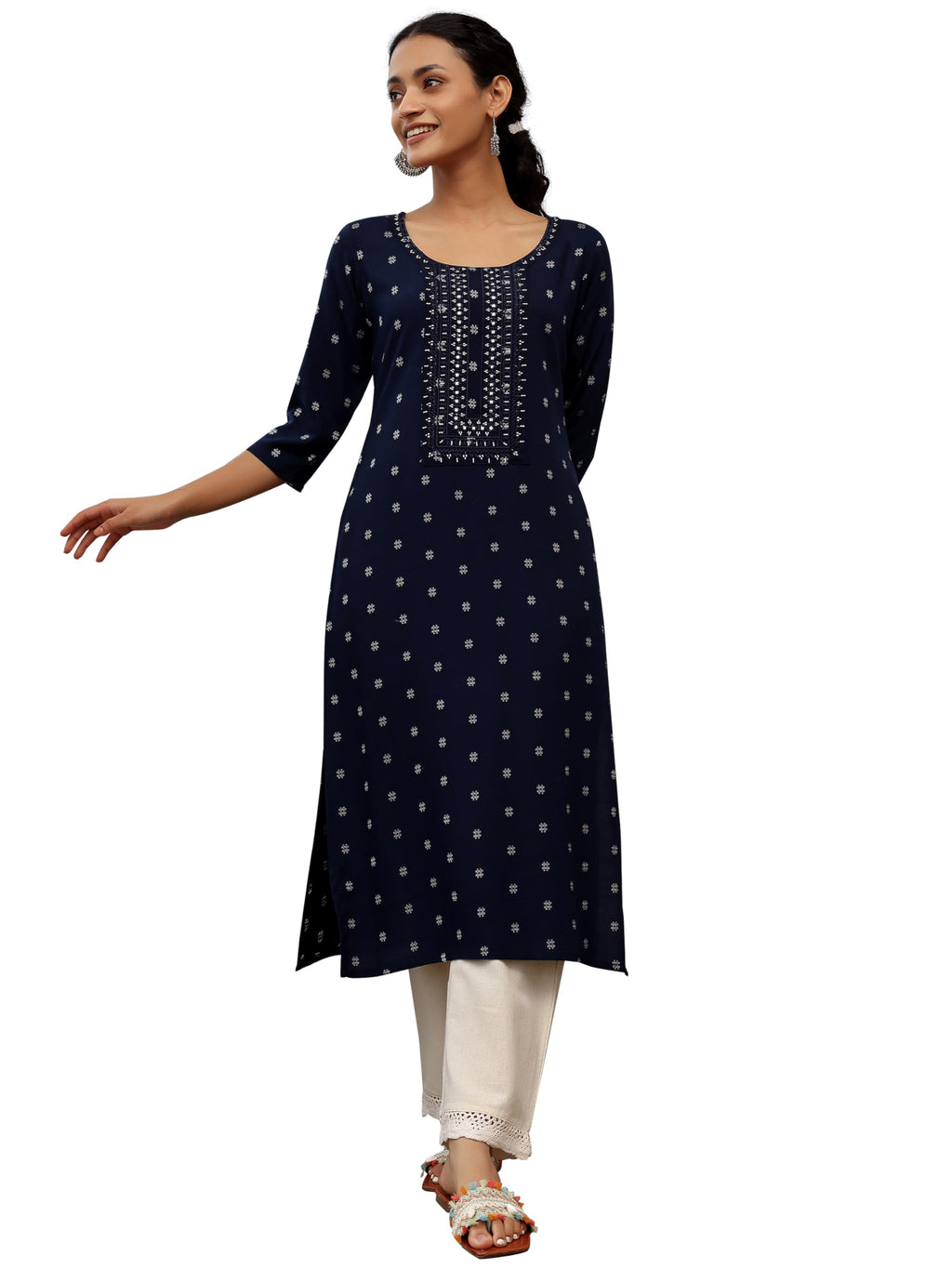 Libas Womens Woven Design Cotton Straight Kurta For Women