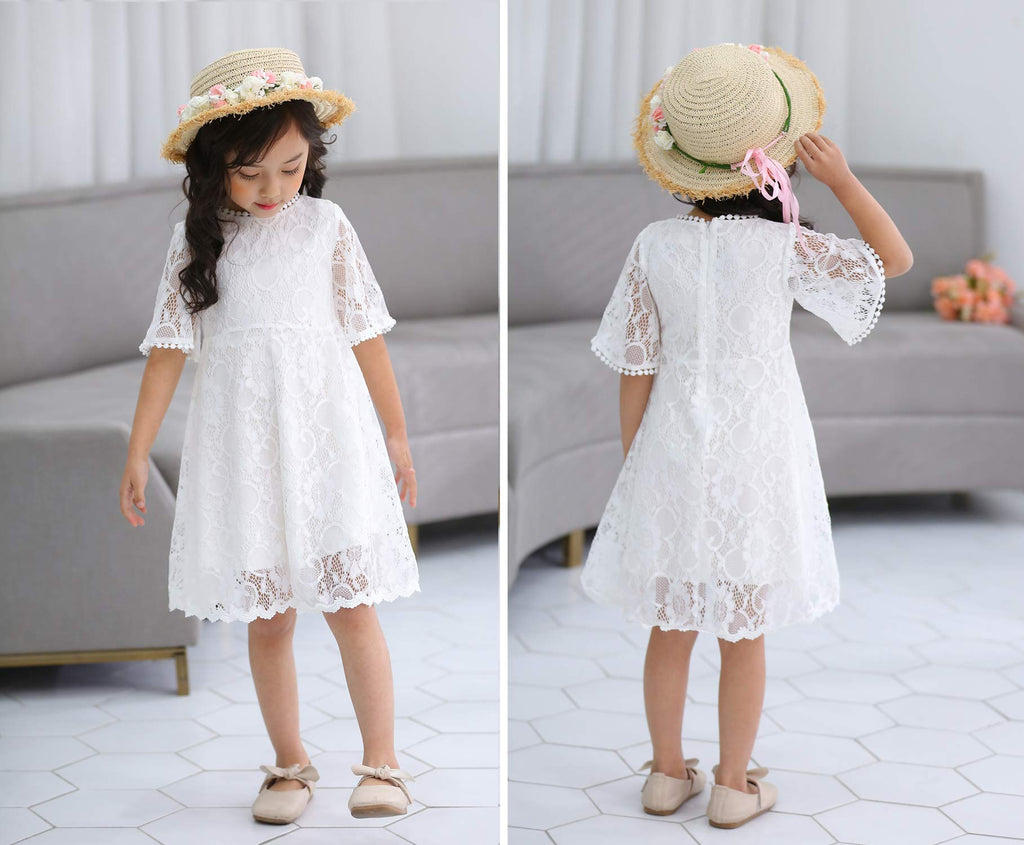 Youwon Flower Girls Dress Lace Dress Vintage Country Wedding Party Dress 2-6 7-16 Off-White 10-12 Years