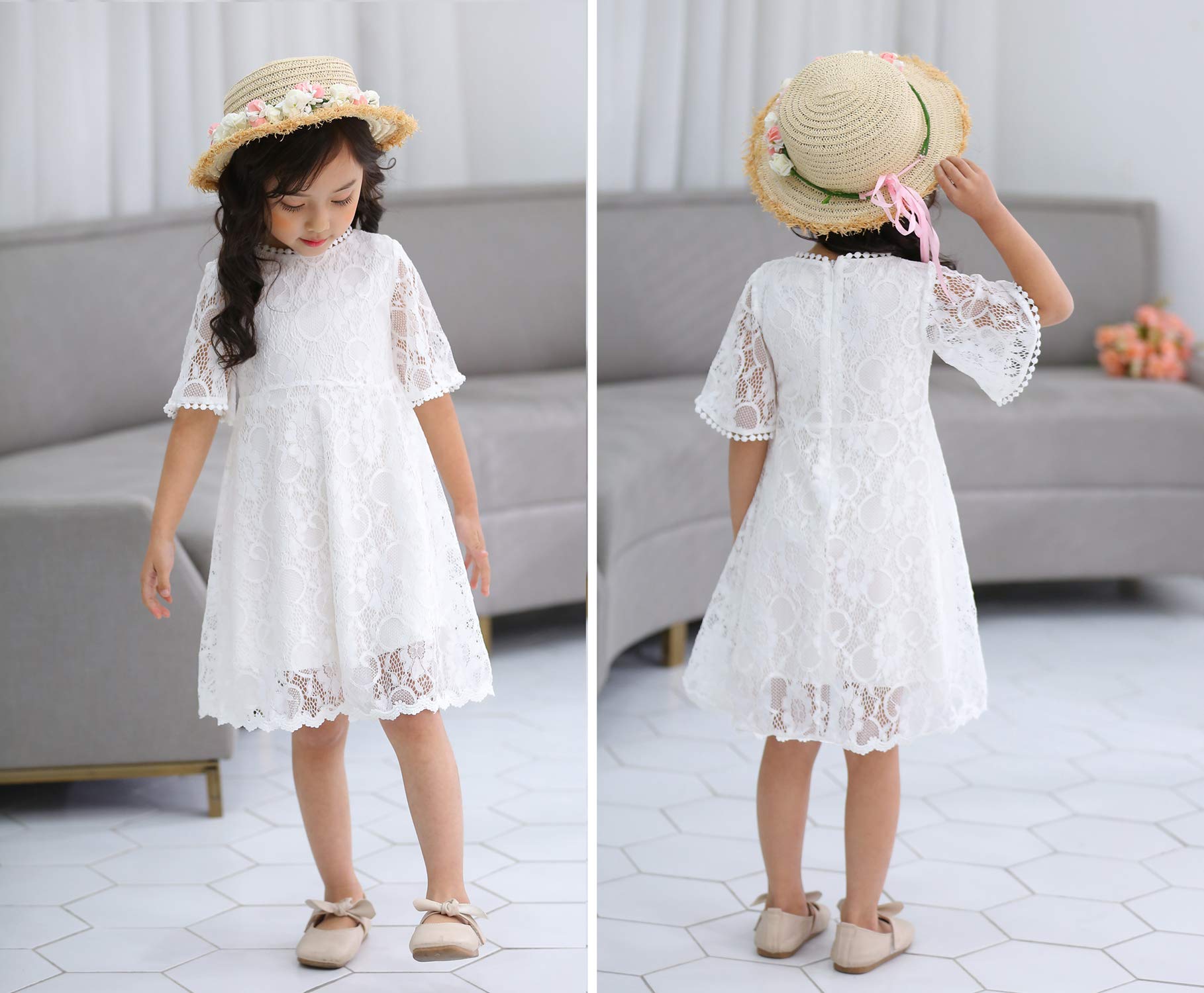 Youwon Flower Girls Dress Lace Dress Vintage Country Wedding Party Dress 2-6 7-16 Off-White 10-12 Years