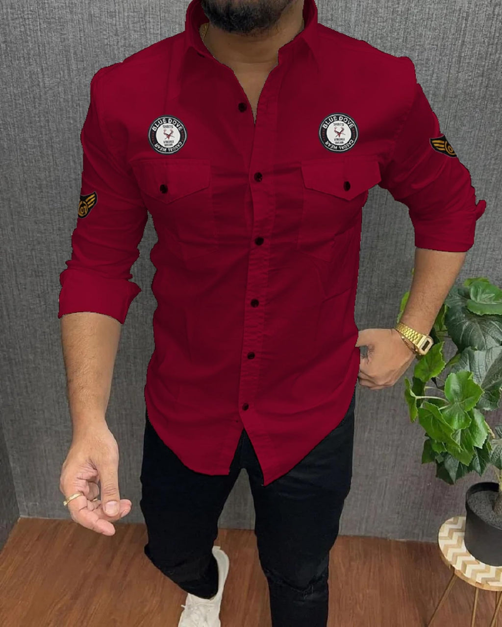 Kadiyu Double Pocket MenS Casual Fit Formal Shirt - Stylish And Comfortable Dress Shirt For Work And Everyday Wear Maroon