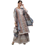 Ishin Women'S Multi & Grey Gotta Patti Embroidered A-Line Kurta Set With Sharara And Dupatta
