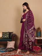 Varanga Women Purple Crepe Gota Lace Embellished Anarakli Kurta Set With Dupatta