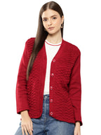 Aarika Womens Casual Wear Red Colour Solid Woolen Cardigan (S-L)