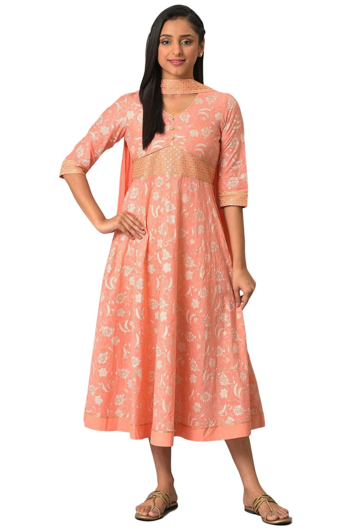 Orange Zari Embroidered Dress And Dupatta