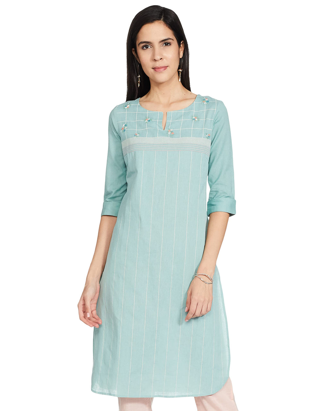 W For Woman Women'S Cotton Blend Regular Kurta (21Few12528L-112461_Light Blue_6)