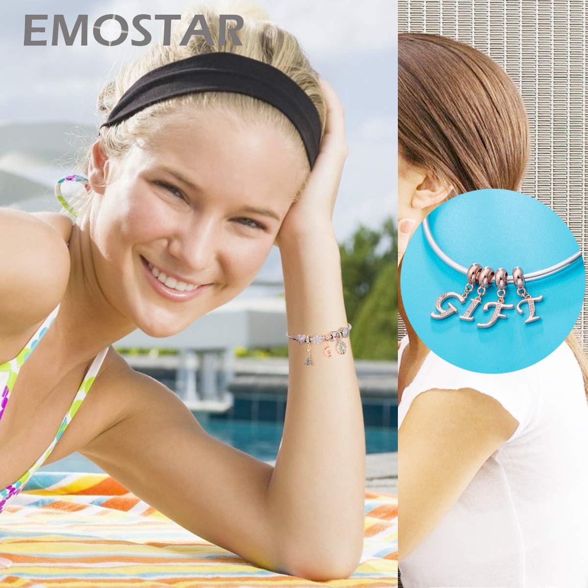 Letter G Charms Initial A-Z Alphabet Word Beads - Rose Gold Authentic 925 Sterling Silver Letra CZ Dangle, fits Pandora Style Br