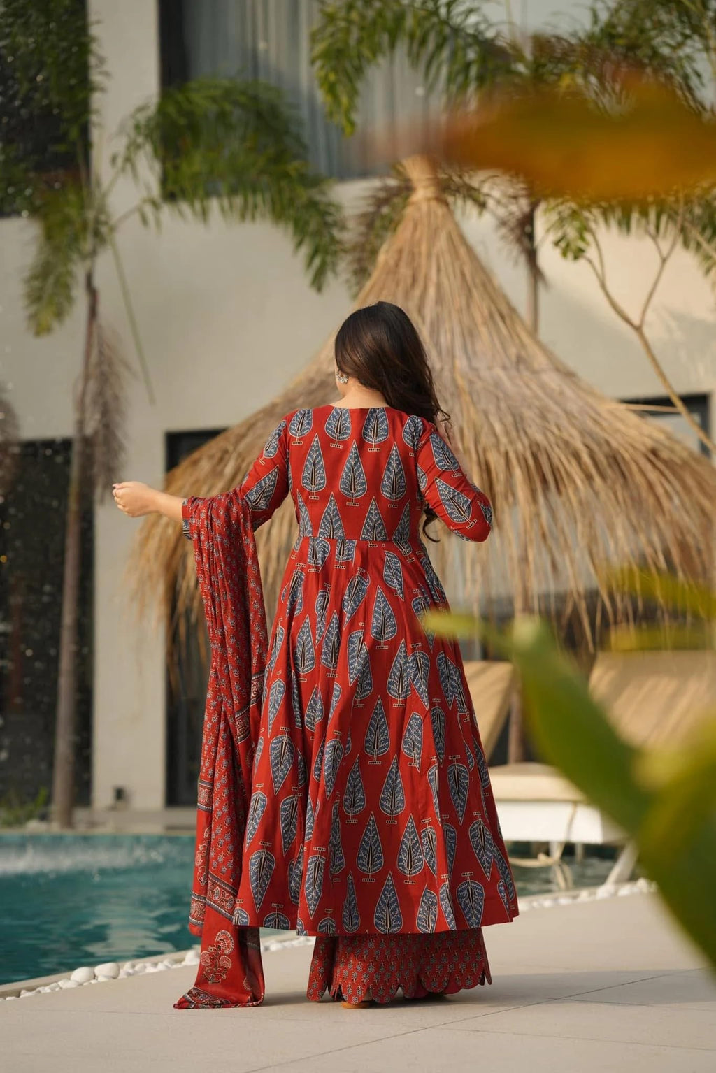 Wedani Anarkali Kurta Set for Women Maroon