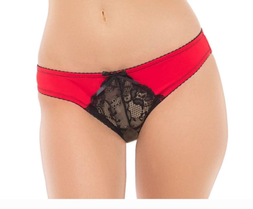 Rene Rofe Simple Fantasy Crotchless Panty Red M/L