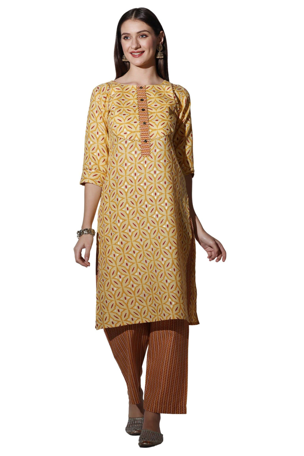 Dhruvi Trendz Womens Cotton Blend Women Casual Kurti Regular Fit Regular (Dt-K2694_Yellow_S)