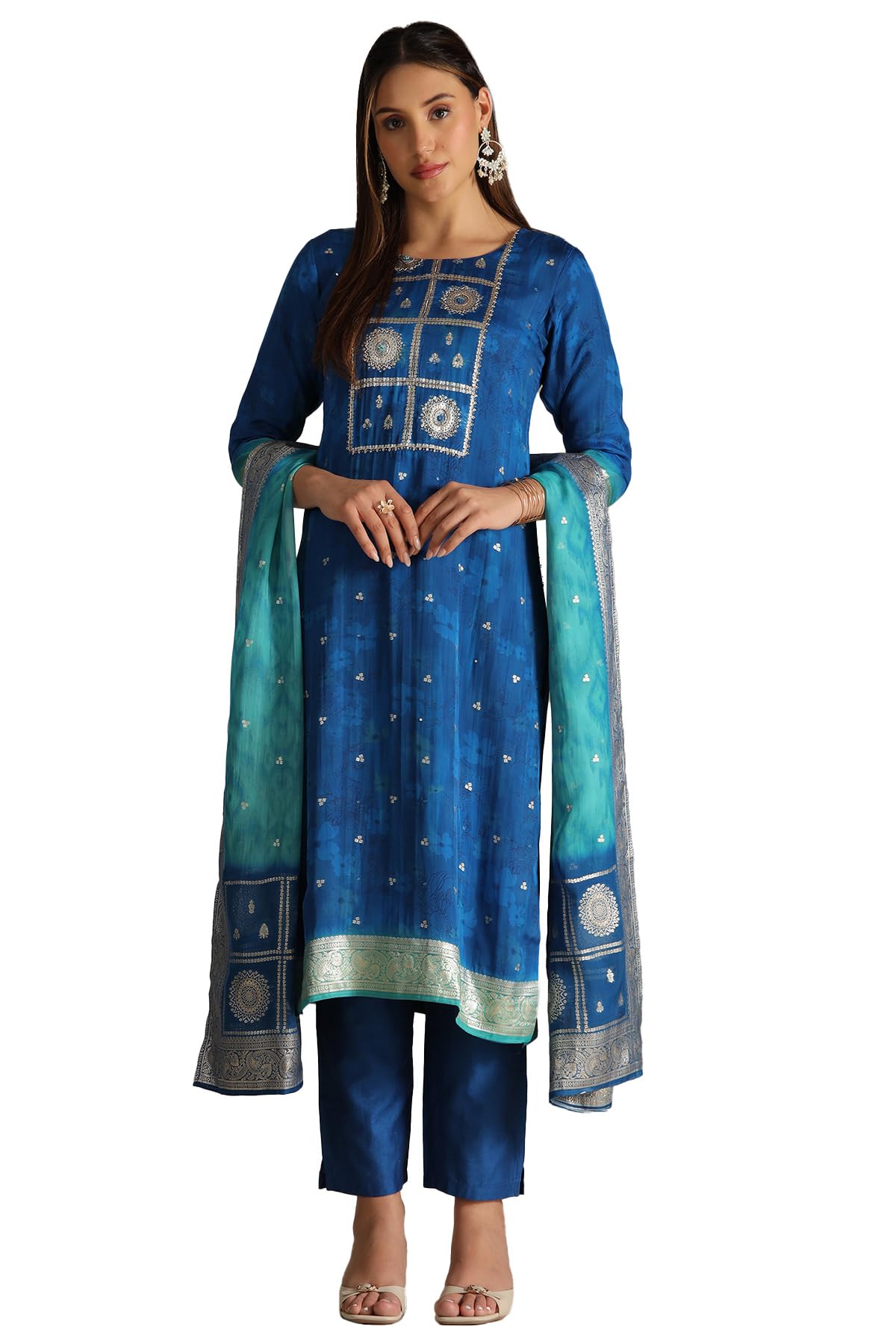 Soch Women Zari Woven Suit Set with Faux Mirror and Sequins