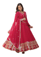 Fashion Basket Womens Multi Georgette Anarkali kurta set with Duptta For Women (Pink, L)
