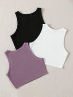 Toochki Tops for Woman | Spandex Top | Crop | Short | Western | for Jeans | Sleeveless | Stretchable | Pack of Three | Black-Whi