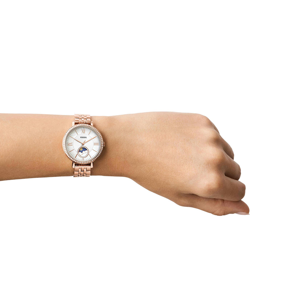 Fossil Women's Jacqueline Quartz Stainless Steel Multifunction Moonphase Watch, Color: Rose Gold (Model: ES5165)