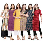 Pinkmint Womens Crepe Digital Print Straight Kurta [Pack of 6](QV-352-355-350-332-335-337-XL)