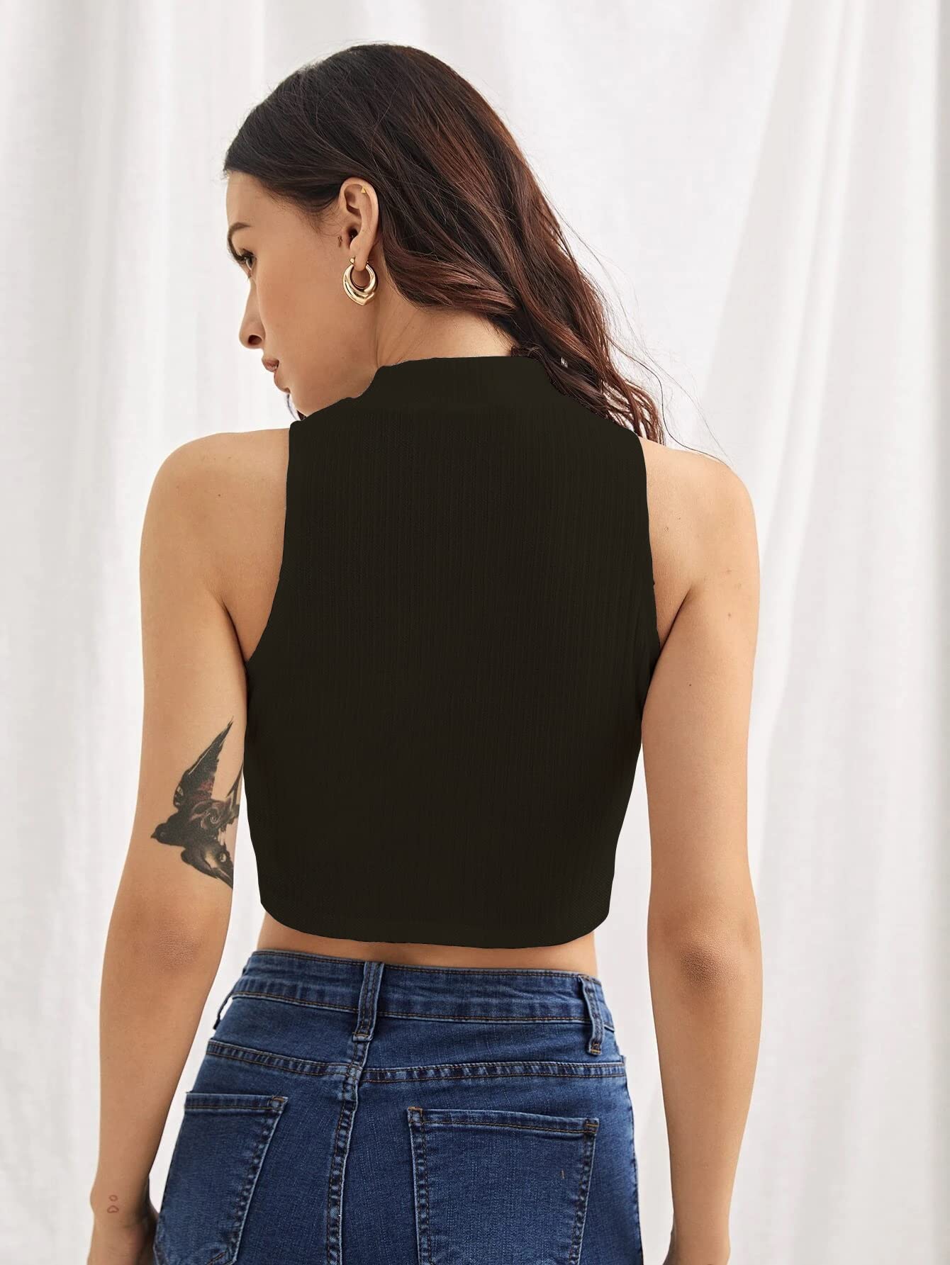 Shasmi Womens & Girls Solid Ribbed Round Neck Collarless Sleeveless Slim Fit Simplicity Tank Tops (Pack of 2) (TOP 37 Black Sk
