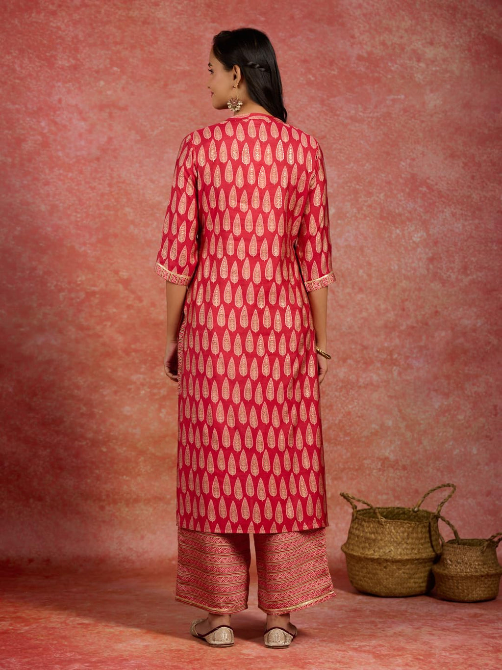 Libas WomenS Silk Blend Printed Kurta Sets (34863_Red
