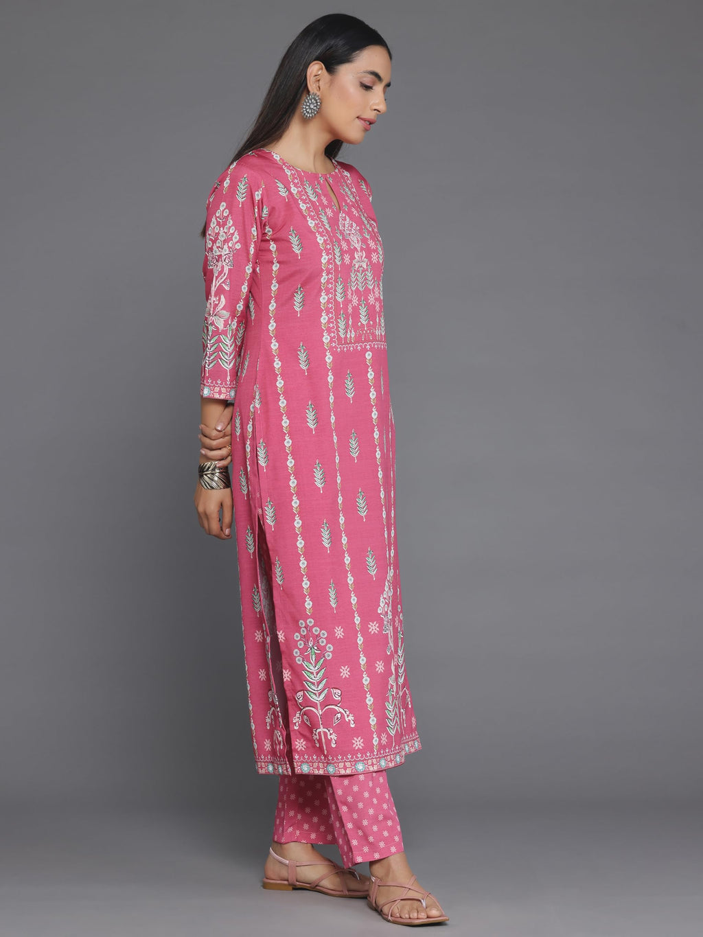 Libas Womens Printed Crepe Straight Kurta With Trousers