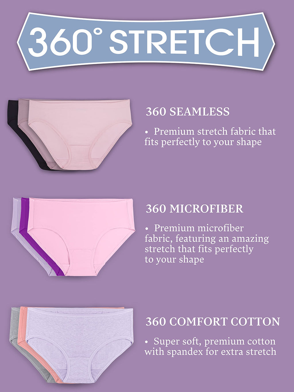 Fruit of the Loom Women's Fit Size Assorted Seamless Brief Underwear, 10 Pack, Brief-10 Pack-Blue/Purple/Grey, 12 Plus