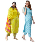 ANNI DESIGNER Women's Cotton Blend Printed Straight 3 Pack of Combo (2 Set) (Cmb-Lcky-431_Multicolor_Small)