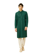 Manyavar MenS Green Viscose Kurta Pyjama Set