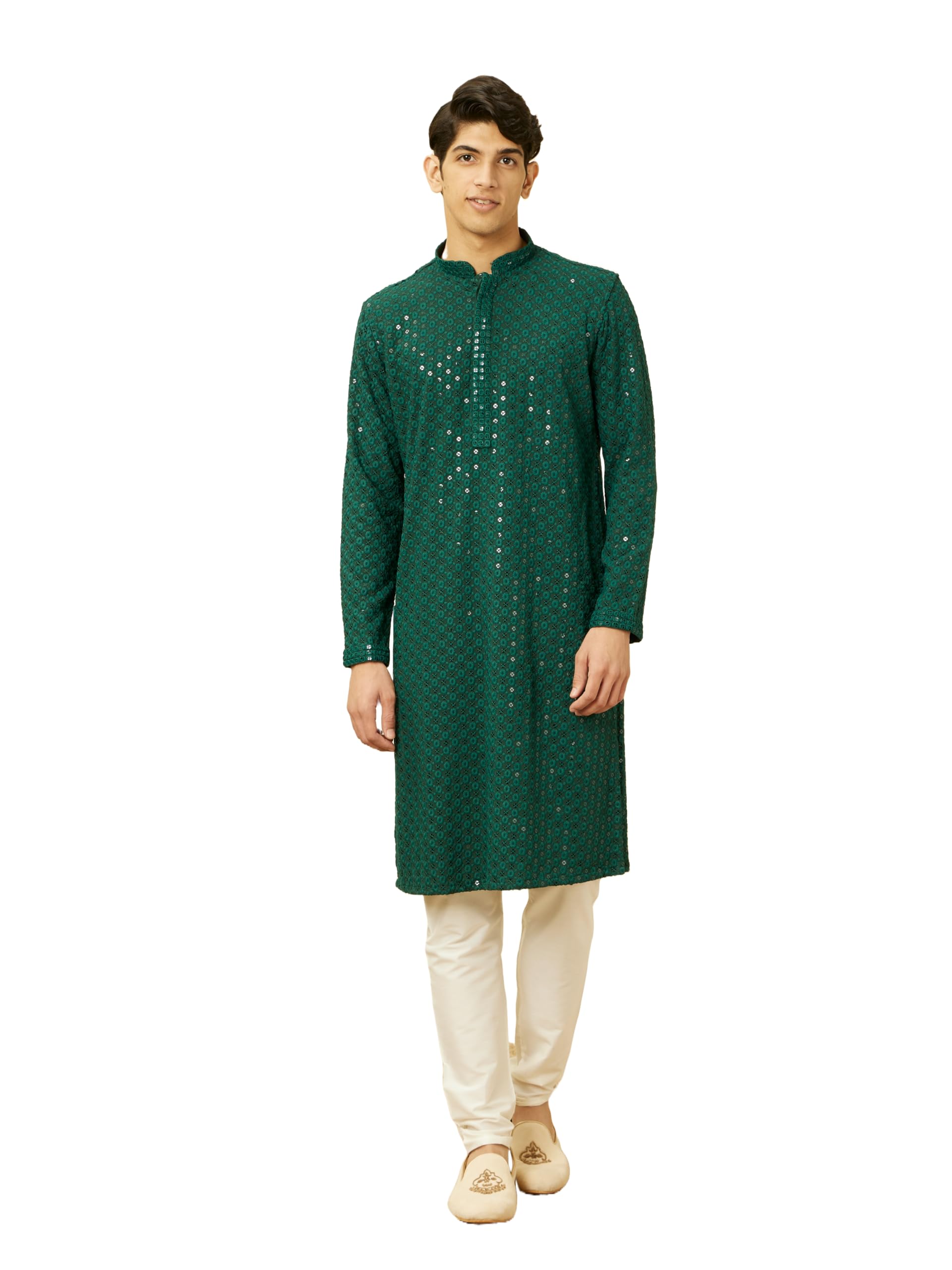 Manyavar MenS Green Viscose Kurta Pyjama Set