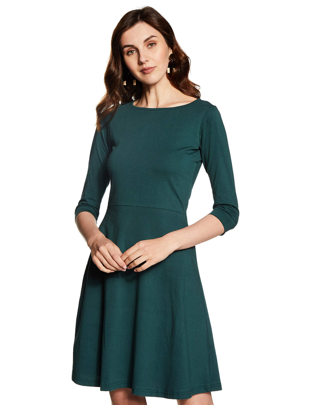 Miss Chase WomenS Super Soft Round Neck 3/4 Sleeves Solid Mini Skater Dress With Zip Closure | 3 Colors(Mcaw17D09-70-48-06, Gre