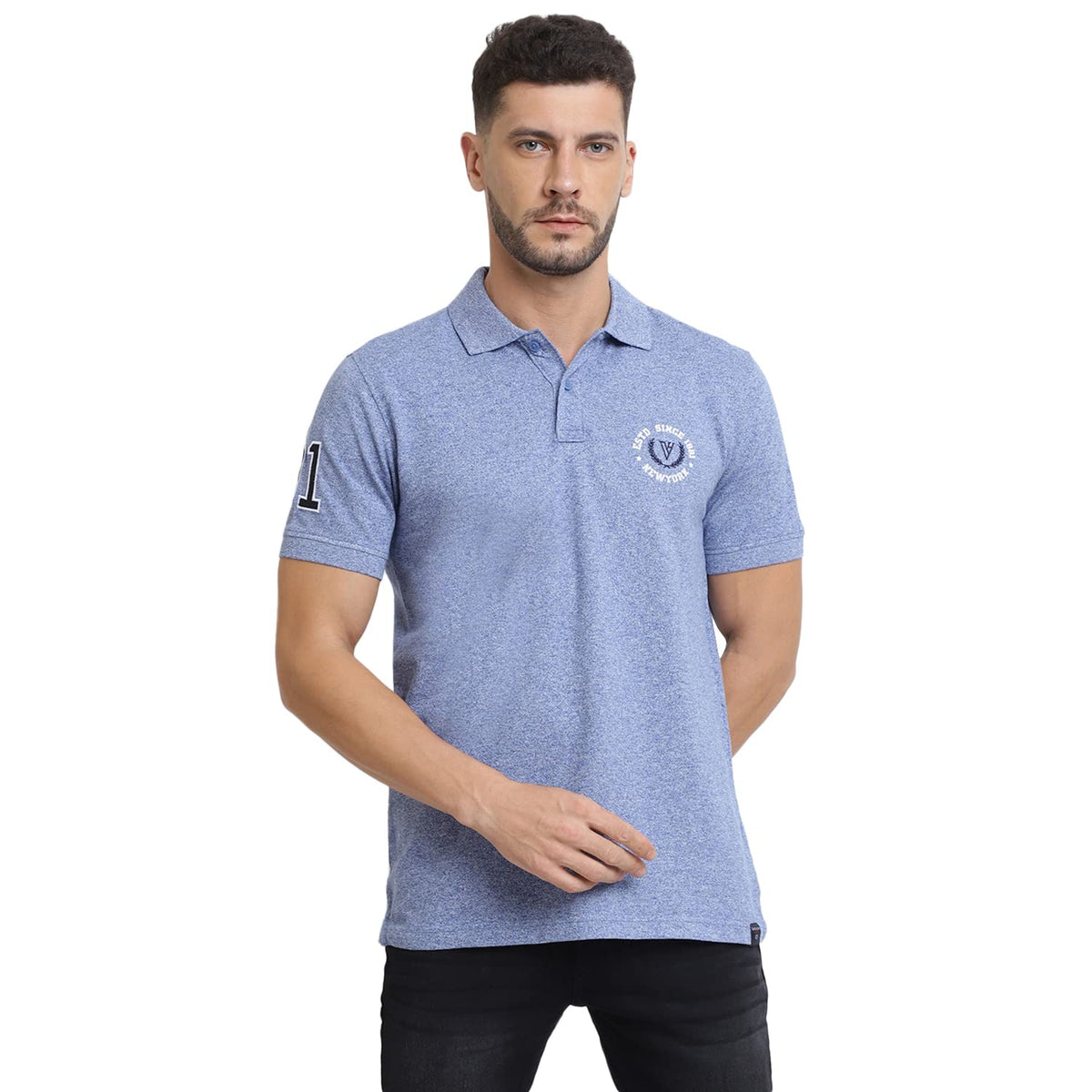 Van Heusen MenS Solid Regular Fit TShirt (70017_Sky Bluejaspee_Xl)