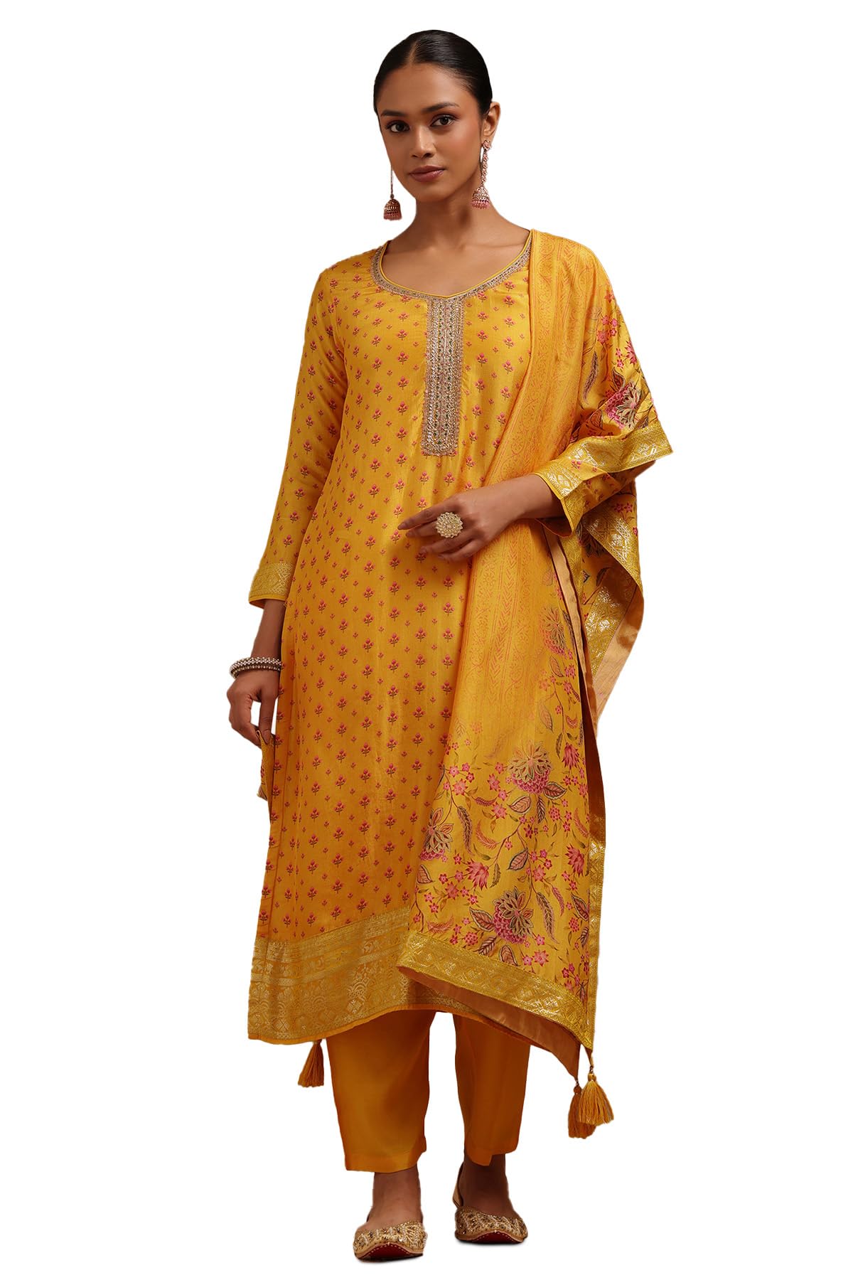 Soch Women Dola Silk Floral Print Suit Set with Cutdana
