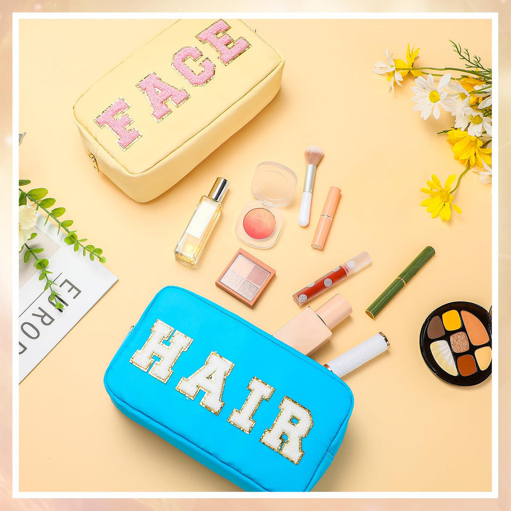 Remerry 4 Pcs Makeup Bag Travel Cosmetic Bag Organization Chenille Letter Toiletries Stuff Pouch Preppy Waterproof Bag Gift for