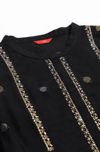 W For Woman Black Geometric Printed Regular Kurta With Metallic Embroidery