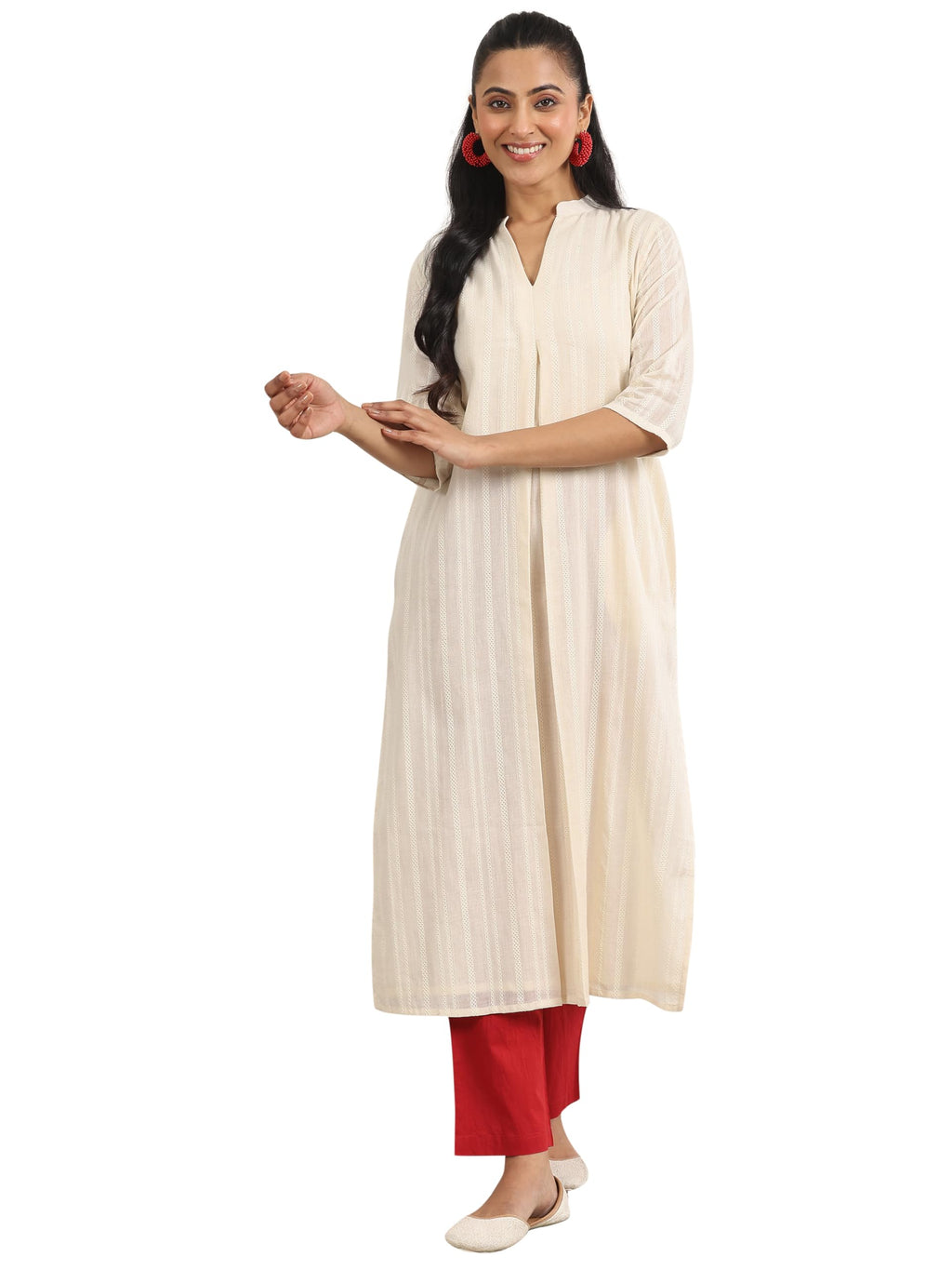 Libas Womens Woven Design Cotton Straight Kurta For Women